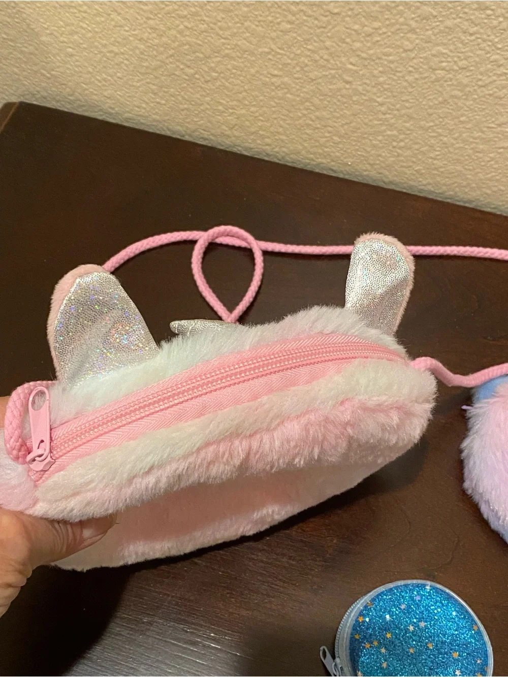 Bundle of girls plush unicorn purse and coin purse